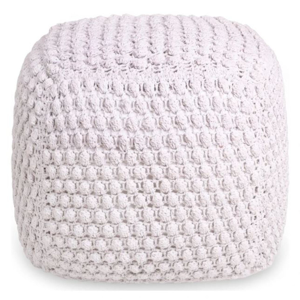 18" White Cotton Blend Pouf Ottoman