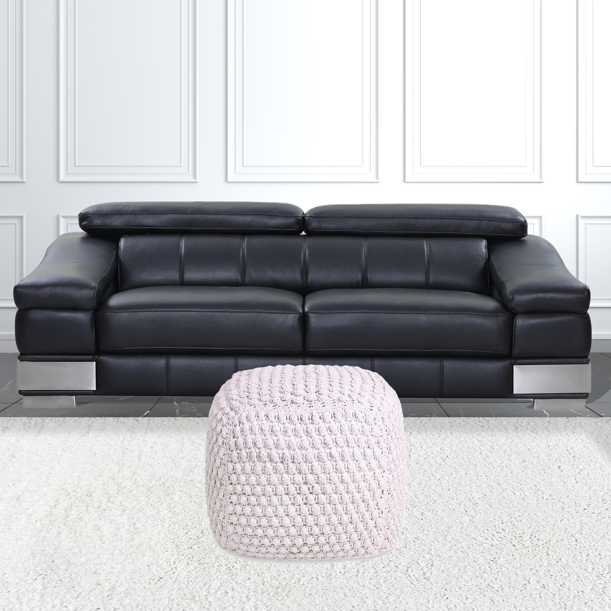 18" Light Gray Cotton Blend Pouf Ottoman