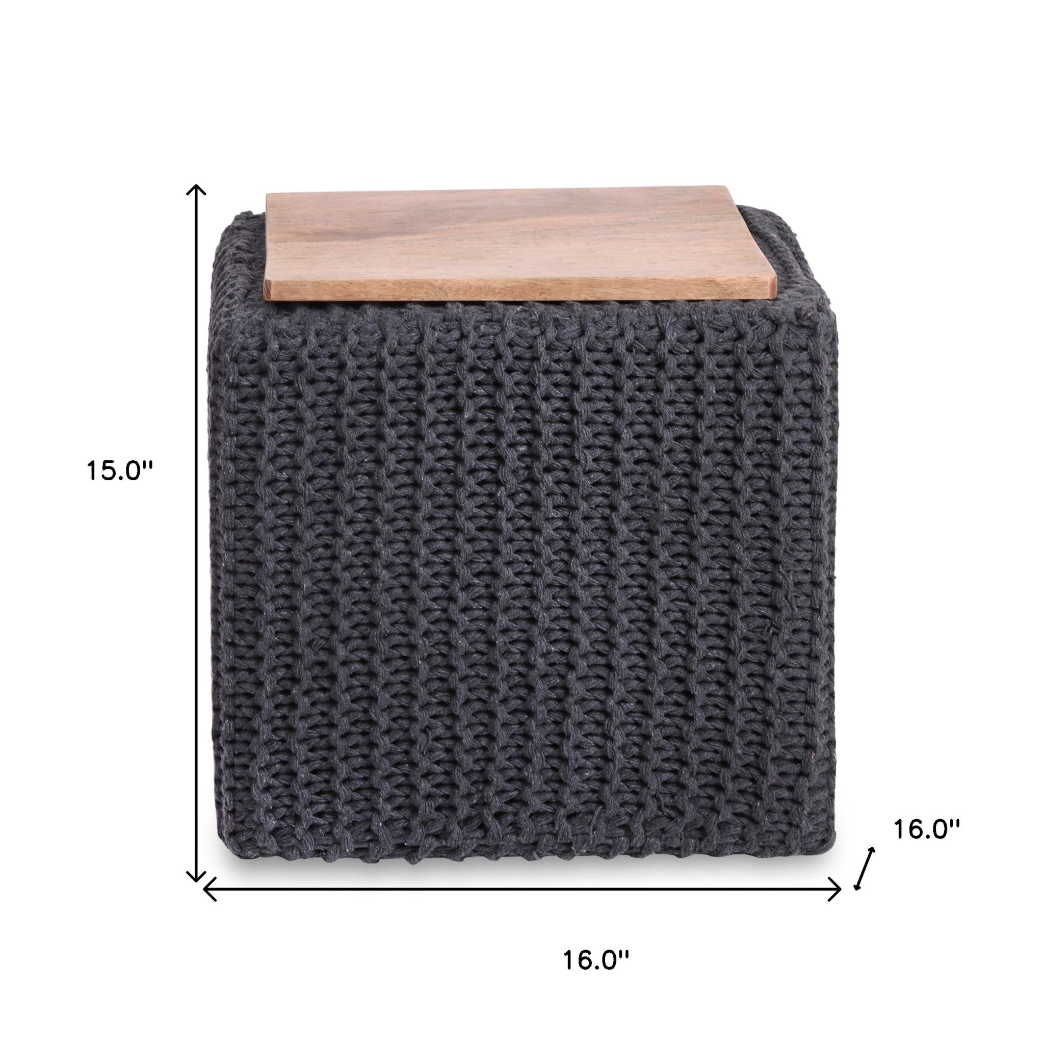 16" Navy Blue Cotton Blend Pouf Ottoman