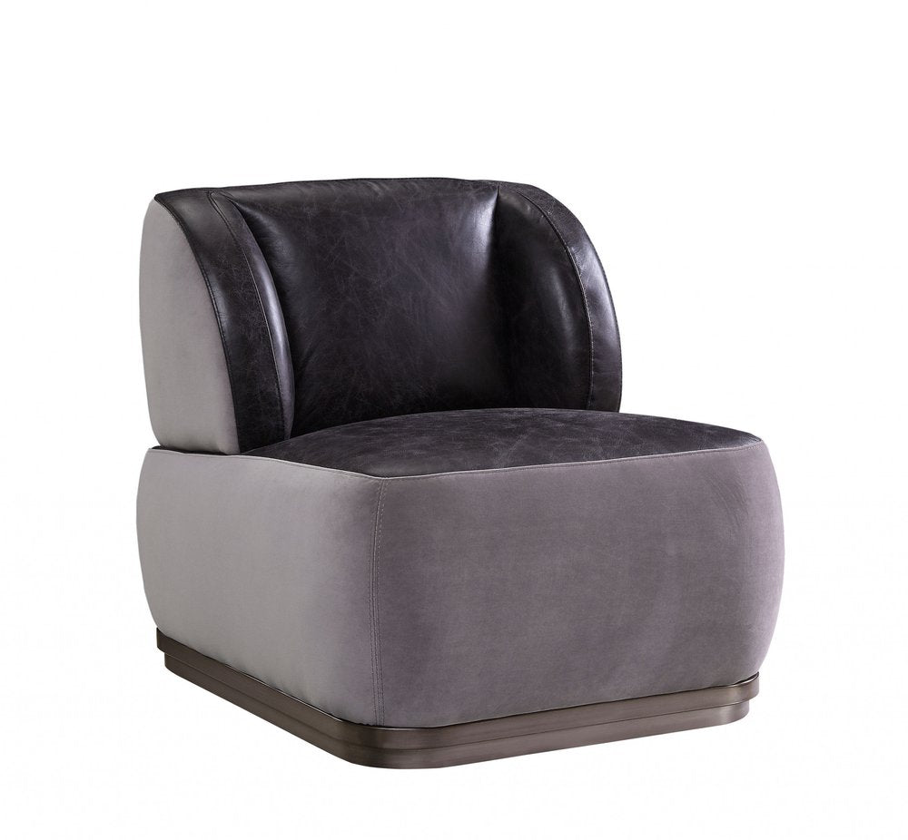 29" Slate Gray and Brown Velvet Slipper Chair