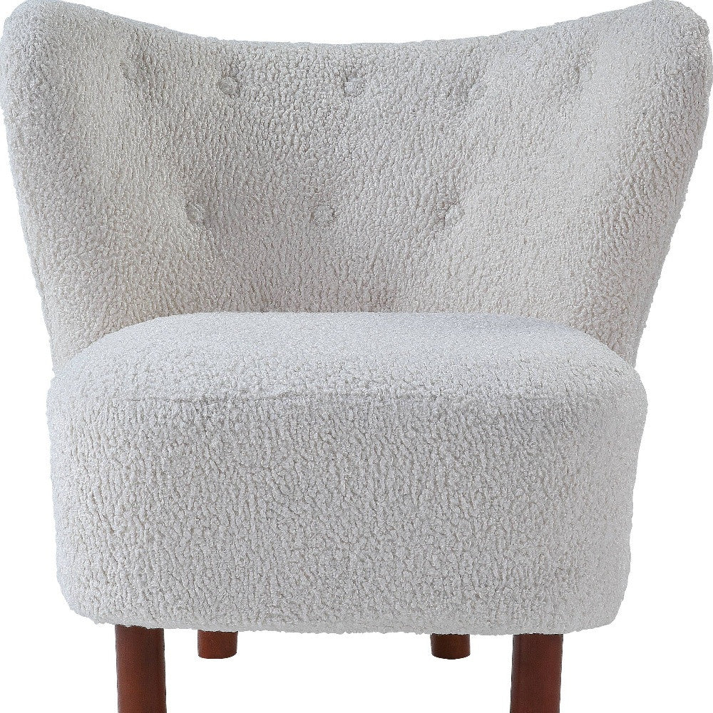 31" White Sherpa And Brown Polka Dots Wingback Chair