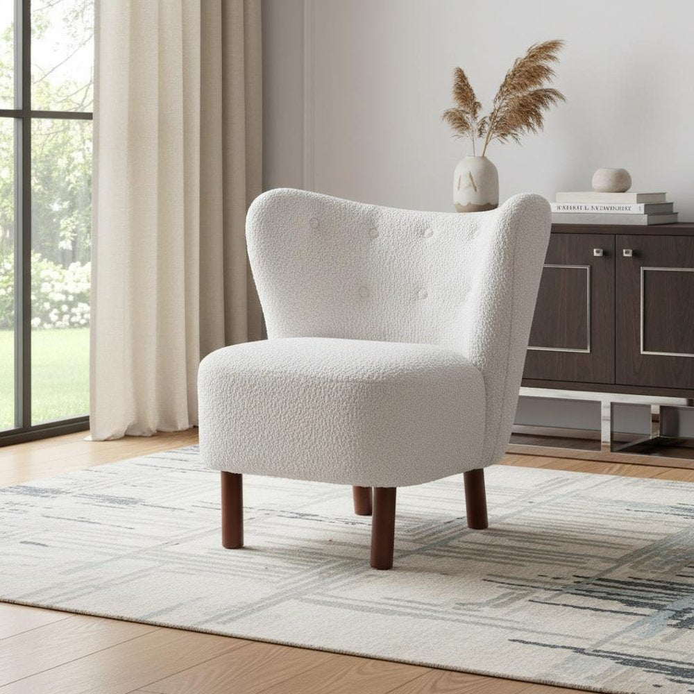 31" White and Brown Sherpa Polka Dots Wingback Chair