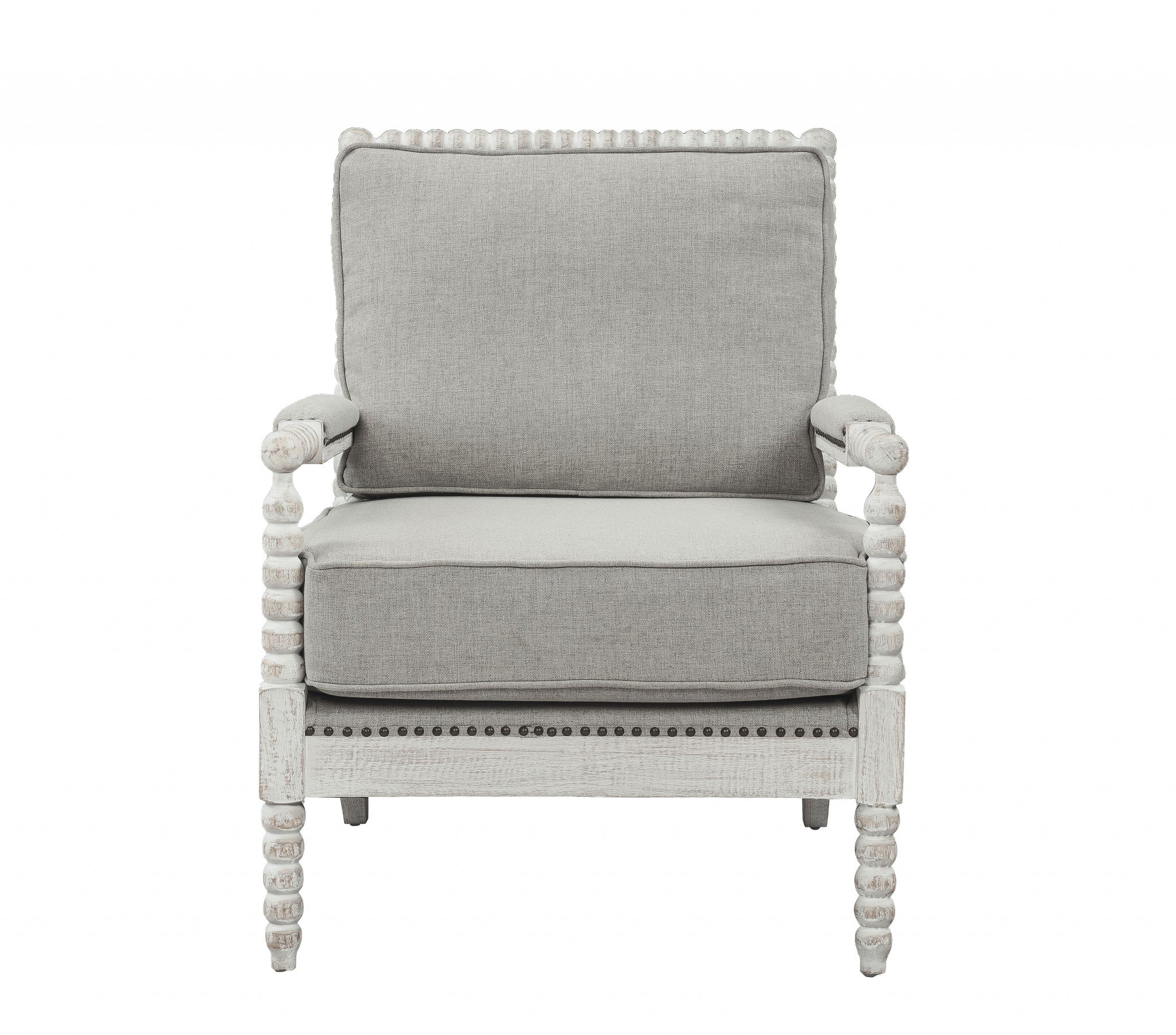 35" Gray Linen And Light Oak Solid Color Club Chair