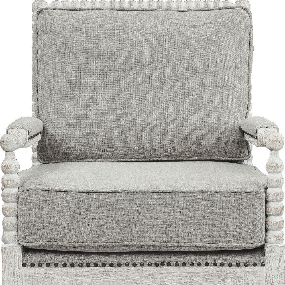 35" Gray Linen And Light Oak Solid Color Club Chair