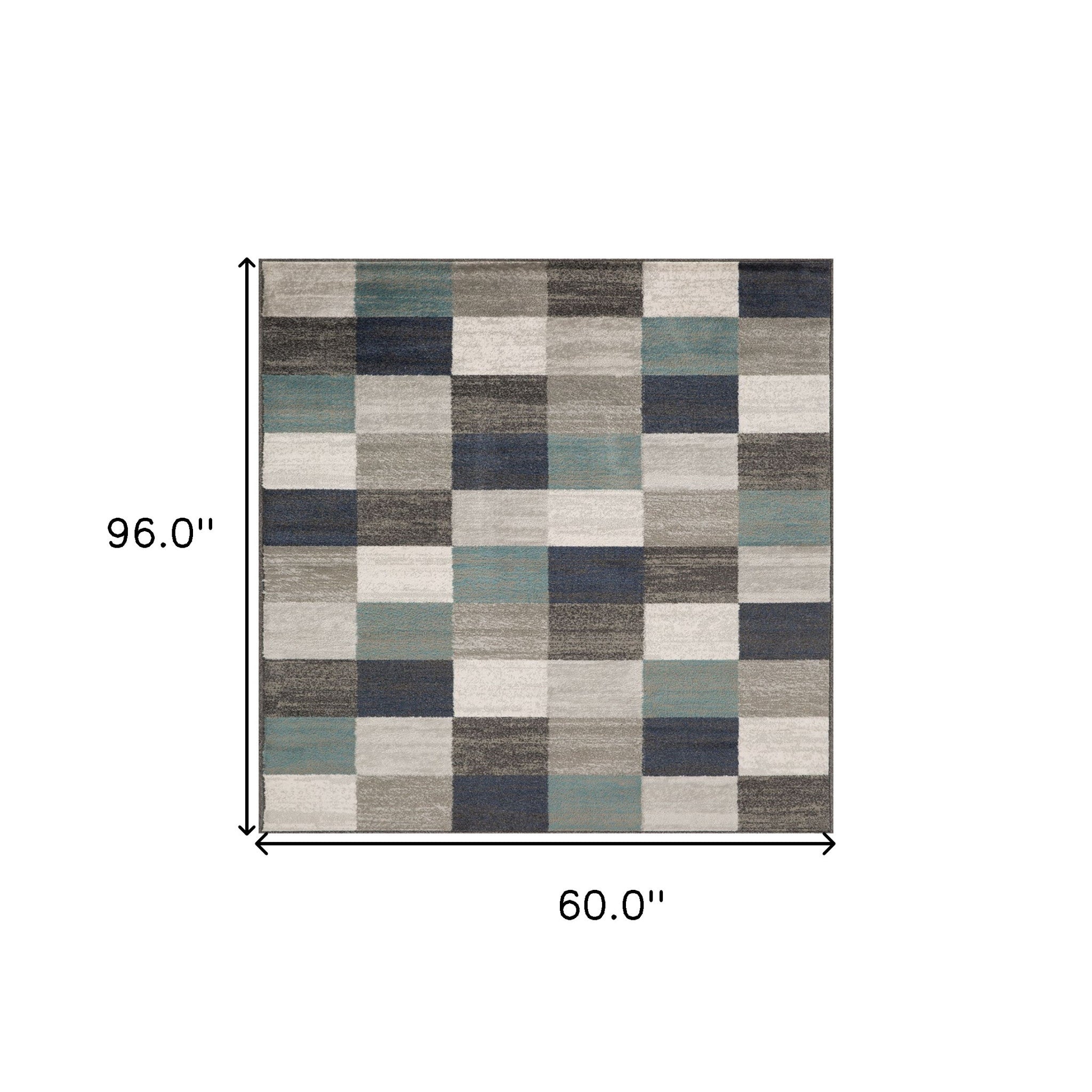 5' X 8' Teal And Gray Geometric Power Loom Stain Resistant Area Rug