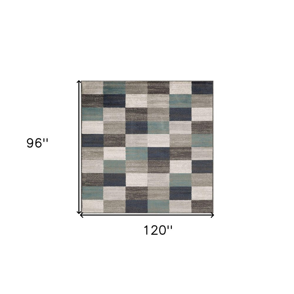 8' X 10' Teal Ivory And Gray Geometric Area Rug