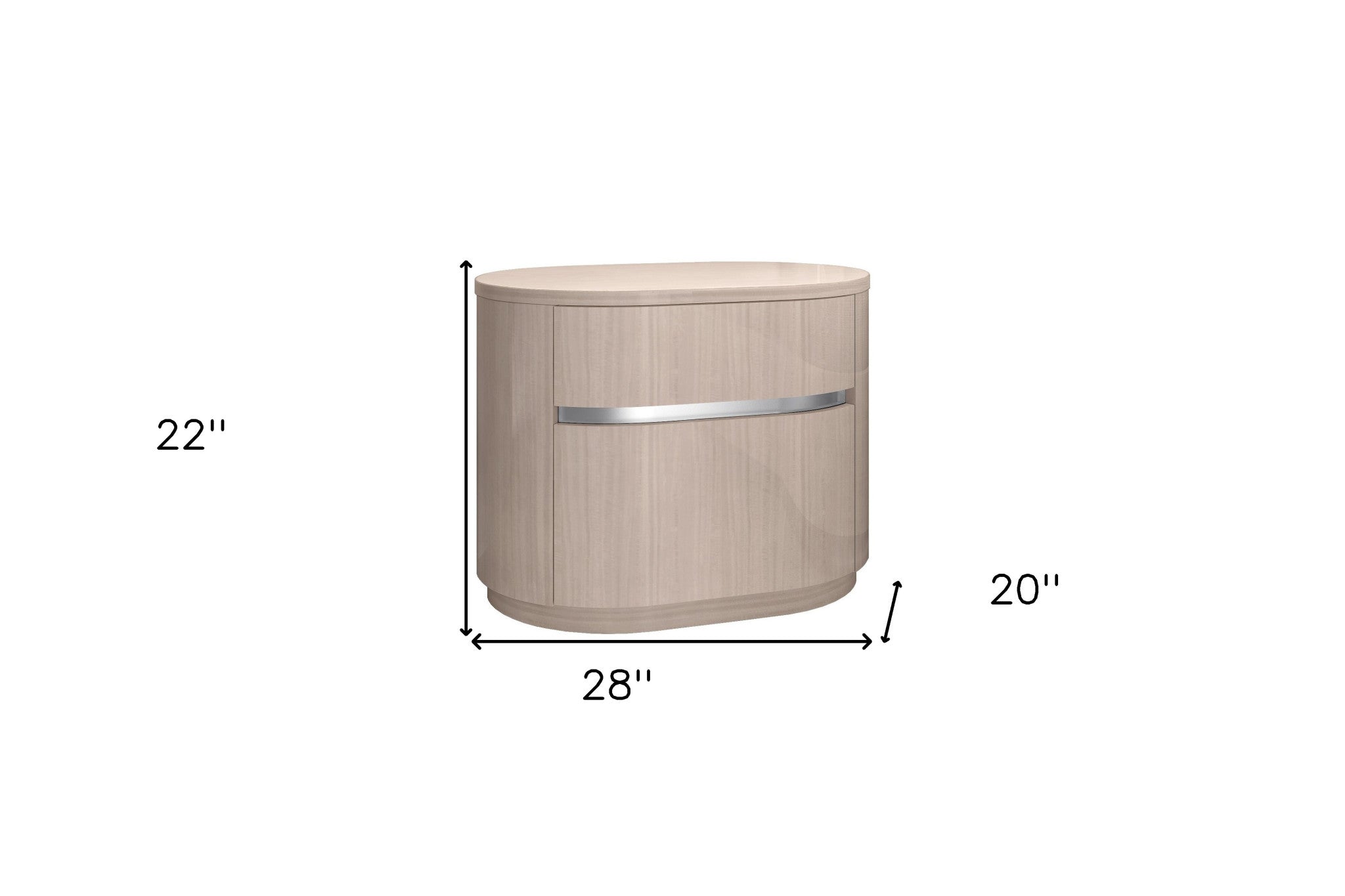 22" Beige Two Drawer Oval Nightstand
