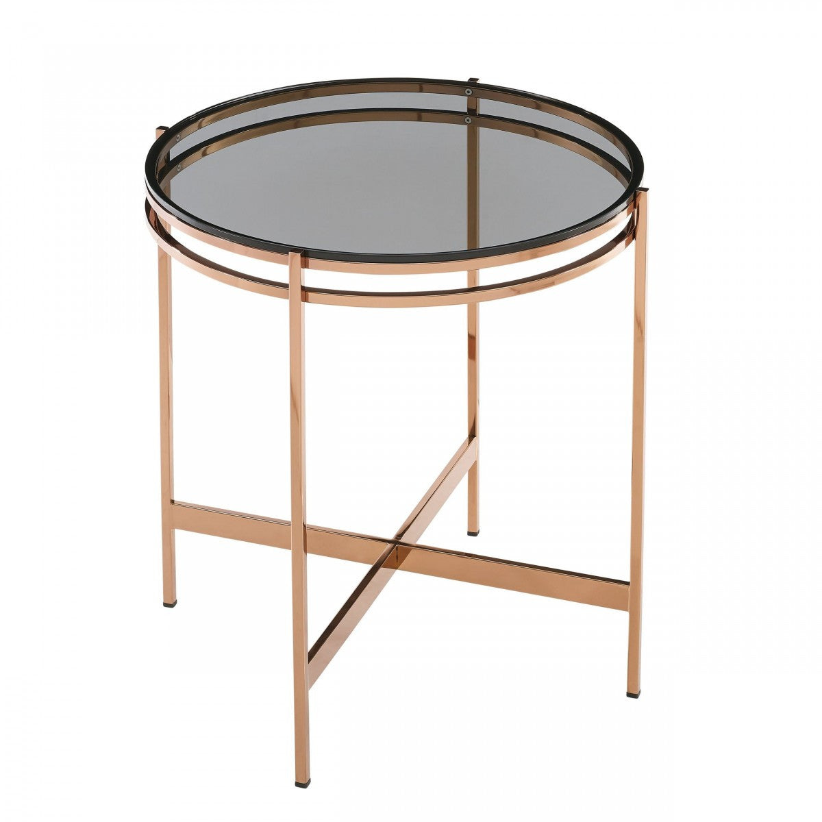 22" Rosegold And Smoke Glass Geo Round End Table
