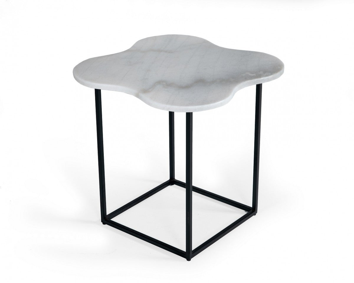 15" Black And White Marble Free Form End Table