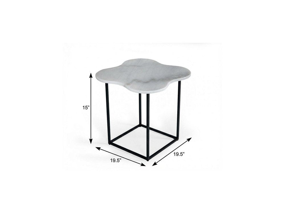 15" Black And White Marble Free Form End Table