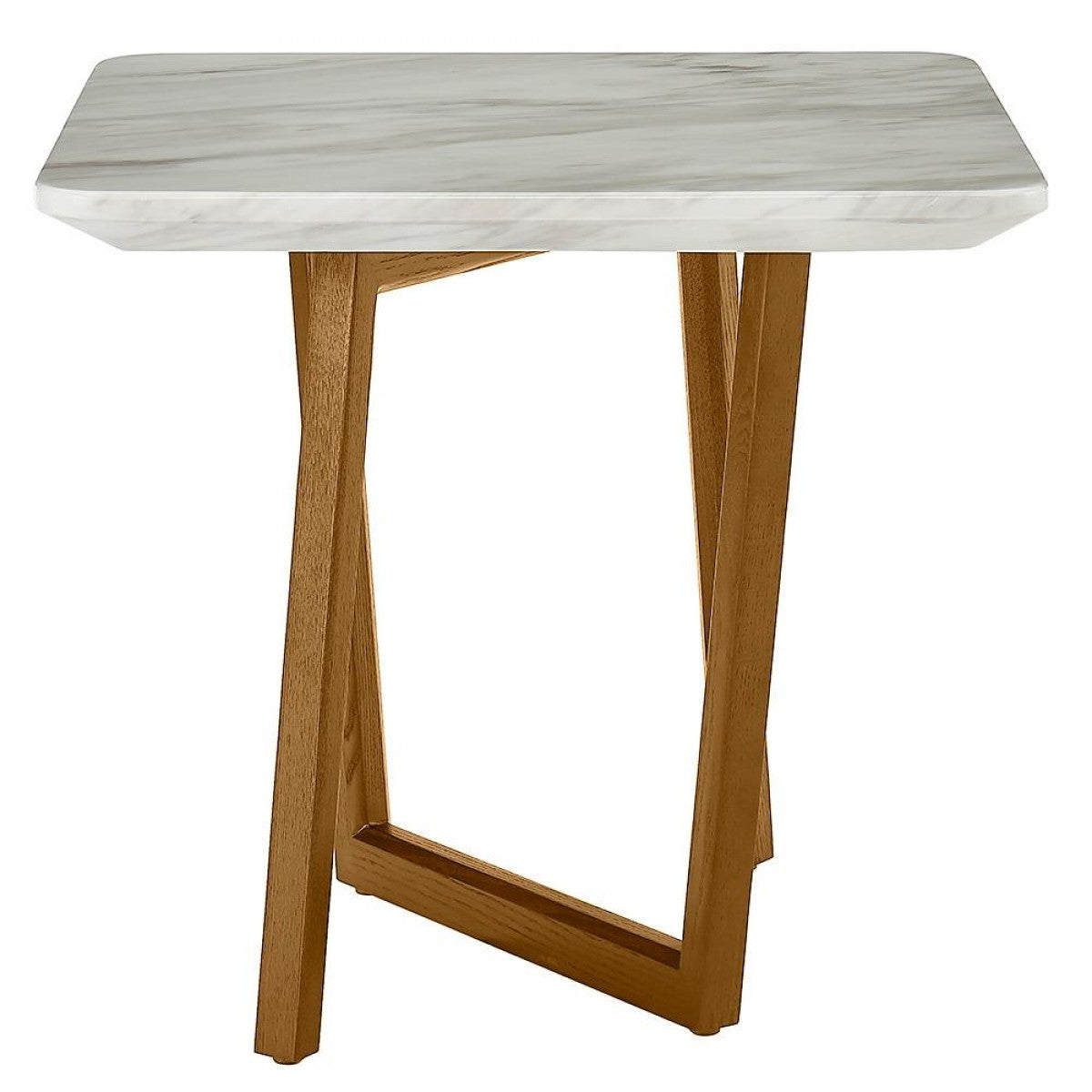 22" Walnut And White Faux Marble Square End Table