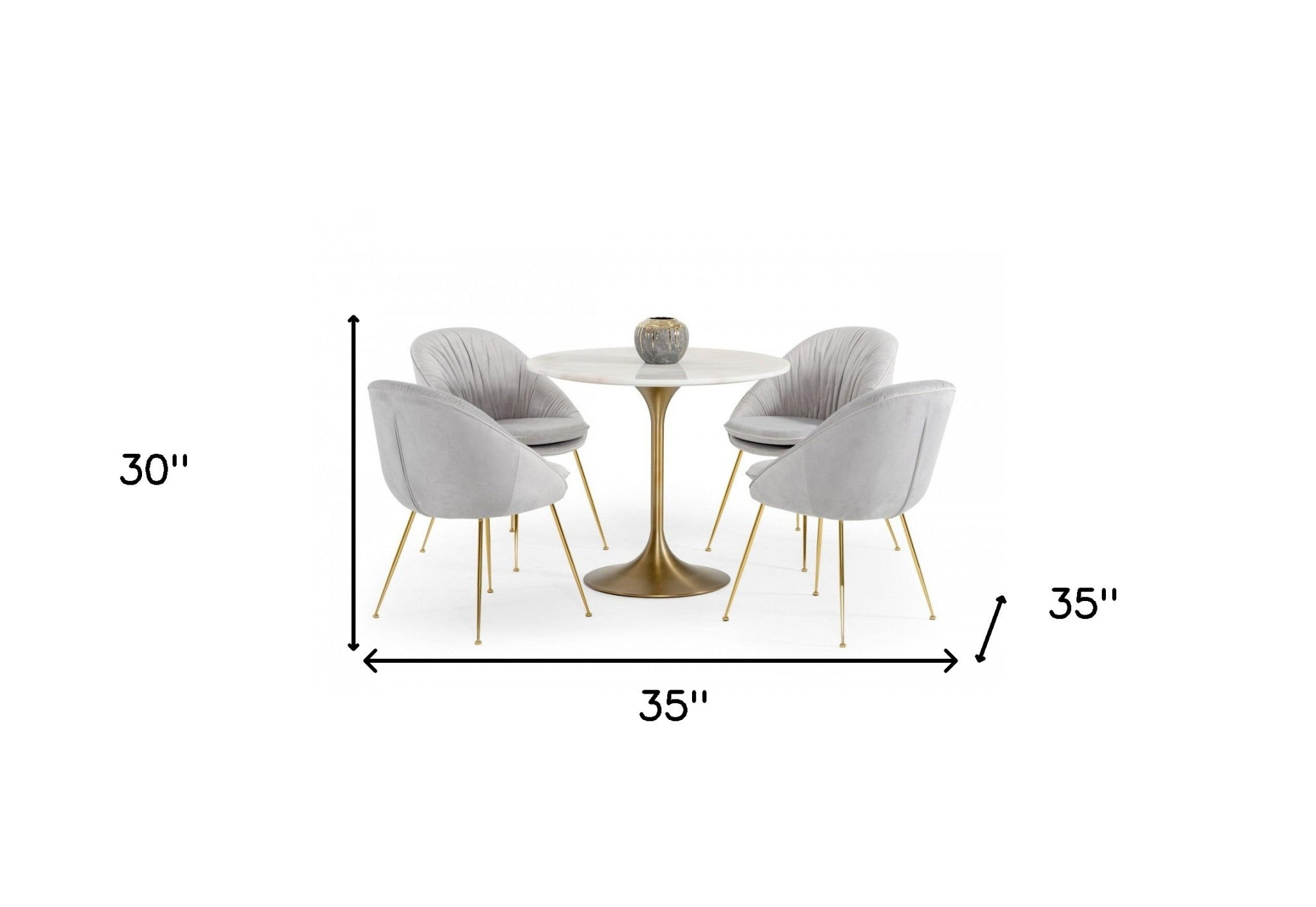 35" White And Gold Rounded Marble And Metal Dining Table