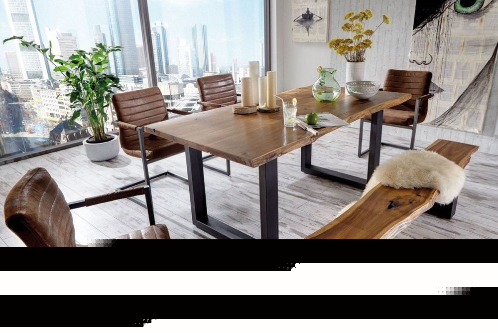 102" Brown And Black Solid Wood And Metal Sled Base Dining Table