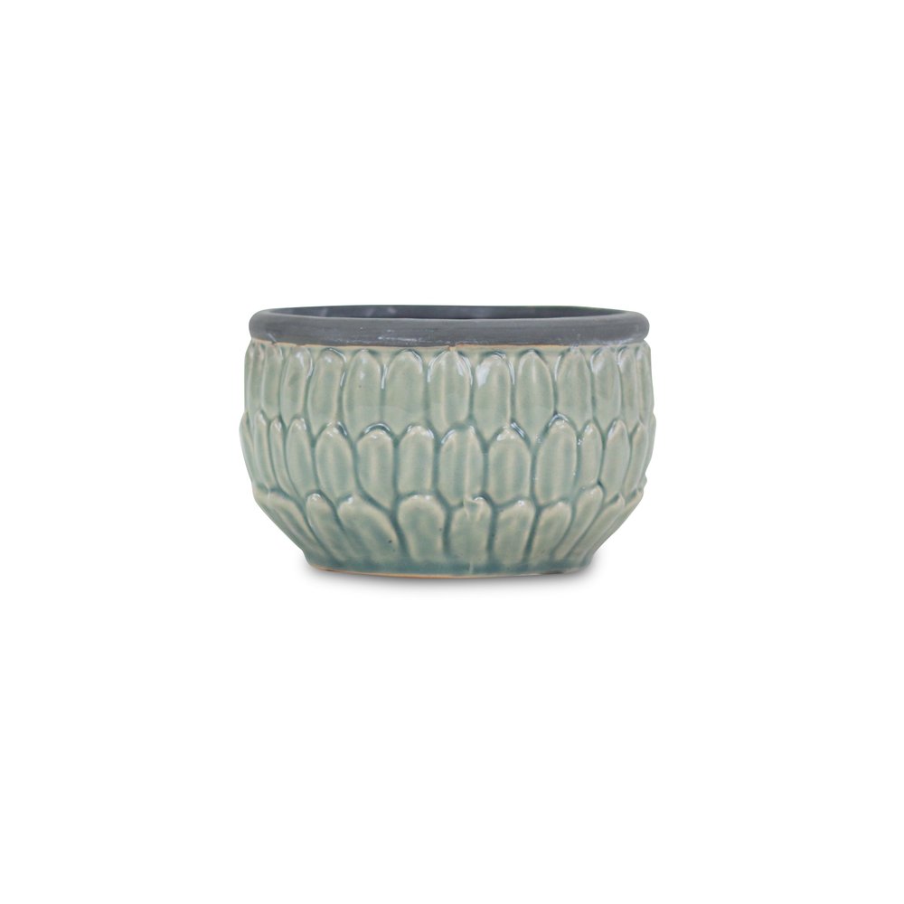 Blue Ceramic 37 Ounce Round Distressed Pot Planter