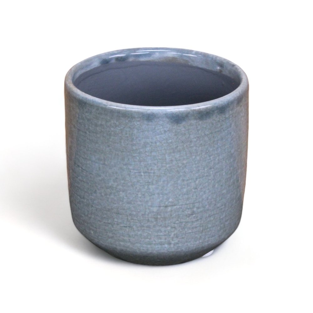 Gray Ceramic 44 Ounce Crackle Mosaic Round Distressed Pot Planter