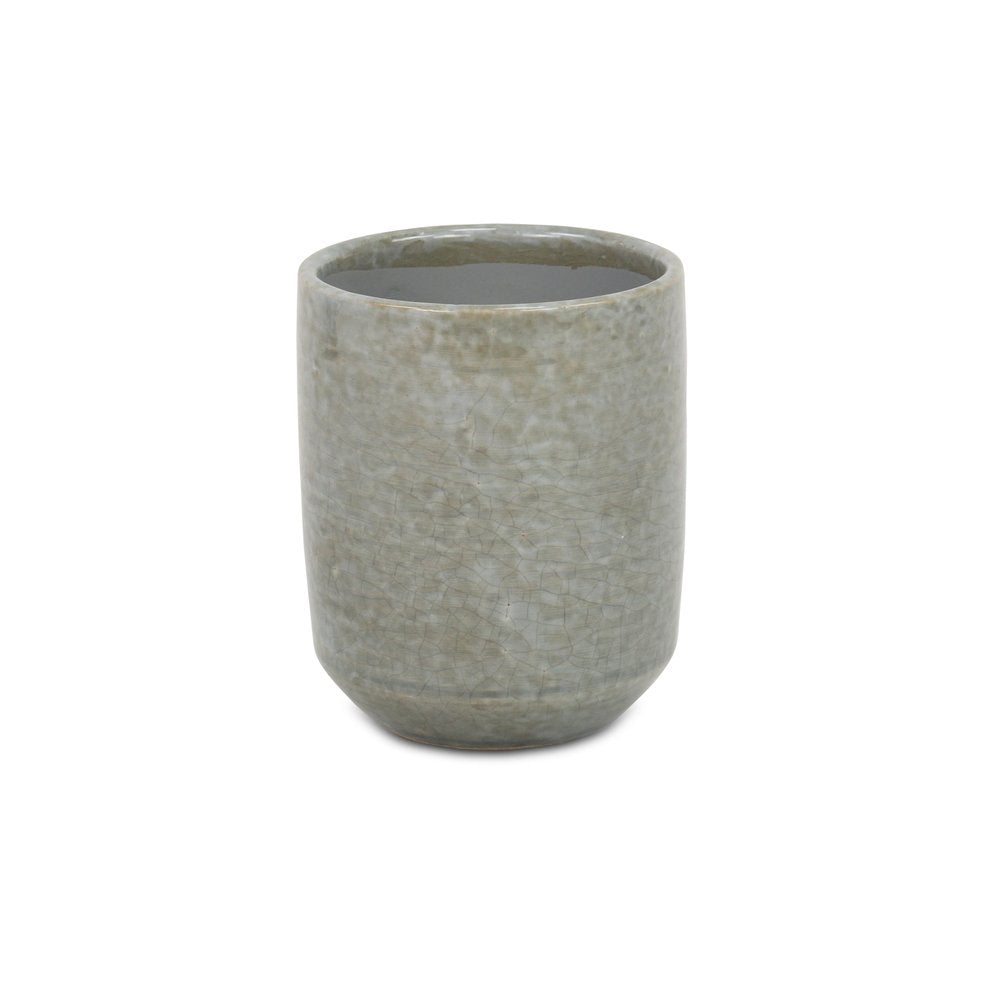 Gray Ceramic 20 Ounce Crackle Mosaic Round Distressed Pot Planter