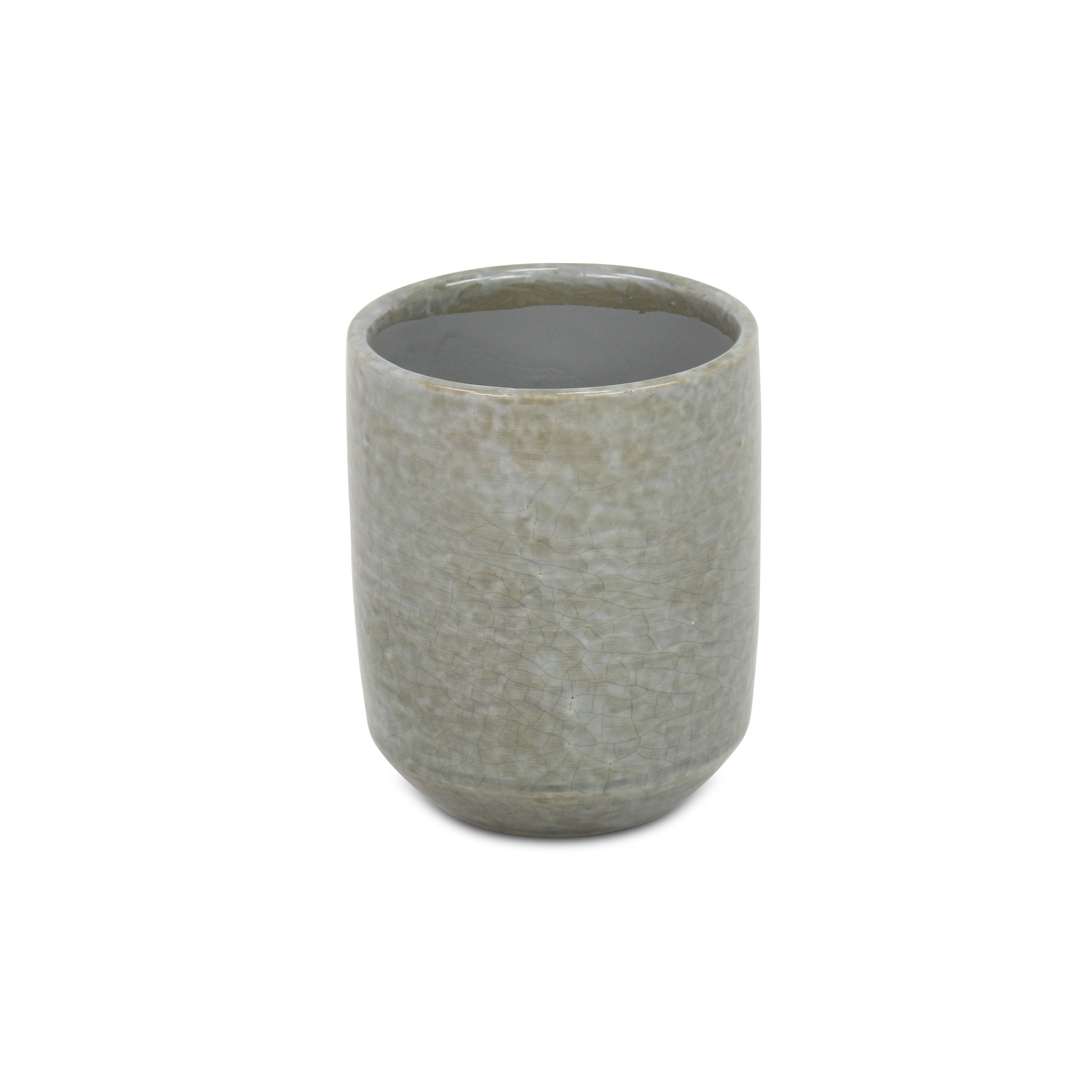 Gray Ceramic 20 Ounce Crackle Mosaic Round Distressed Pot Planter