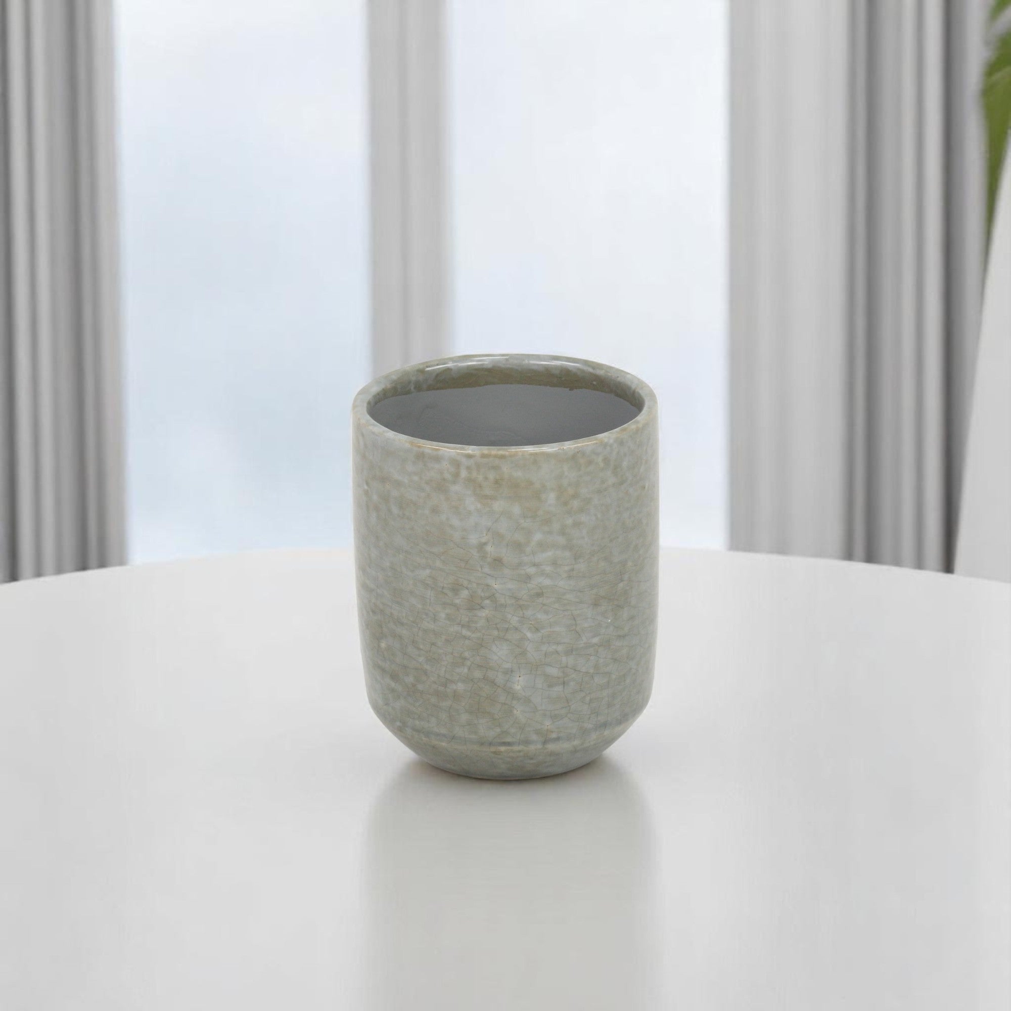 Gray Ceramic 20 Ounce Crackle Mosaic Round Distressed Pot Planter