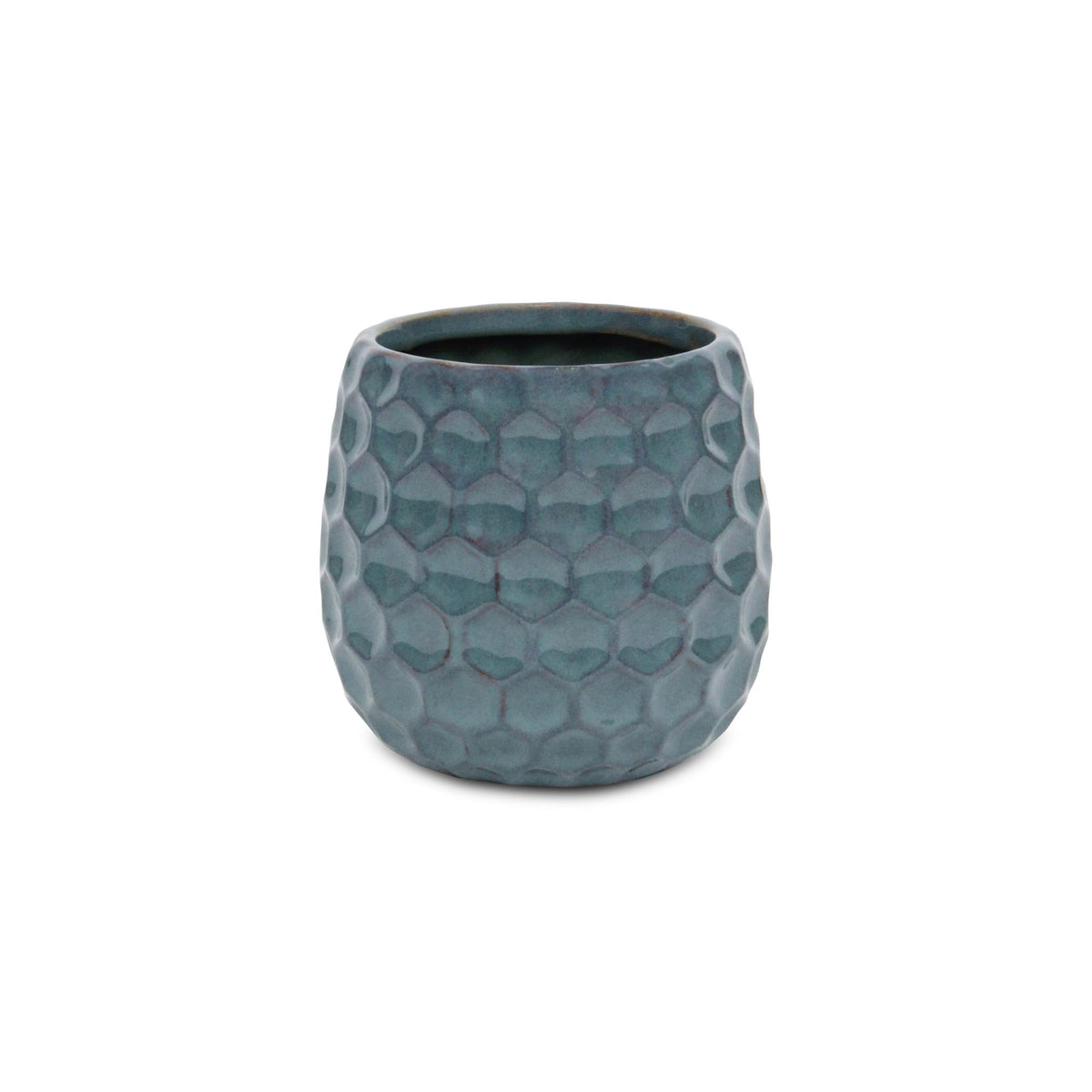 Blue Ceramic 15 Ounce Round Distressed Pot Planter