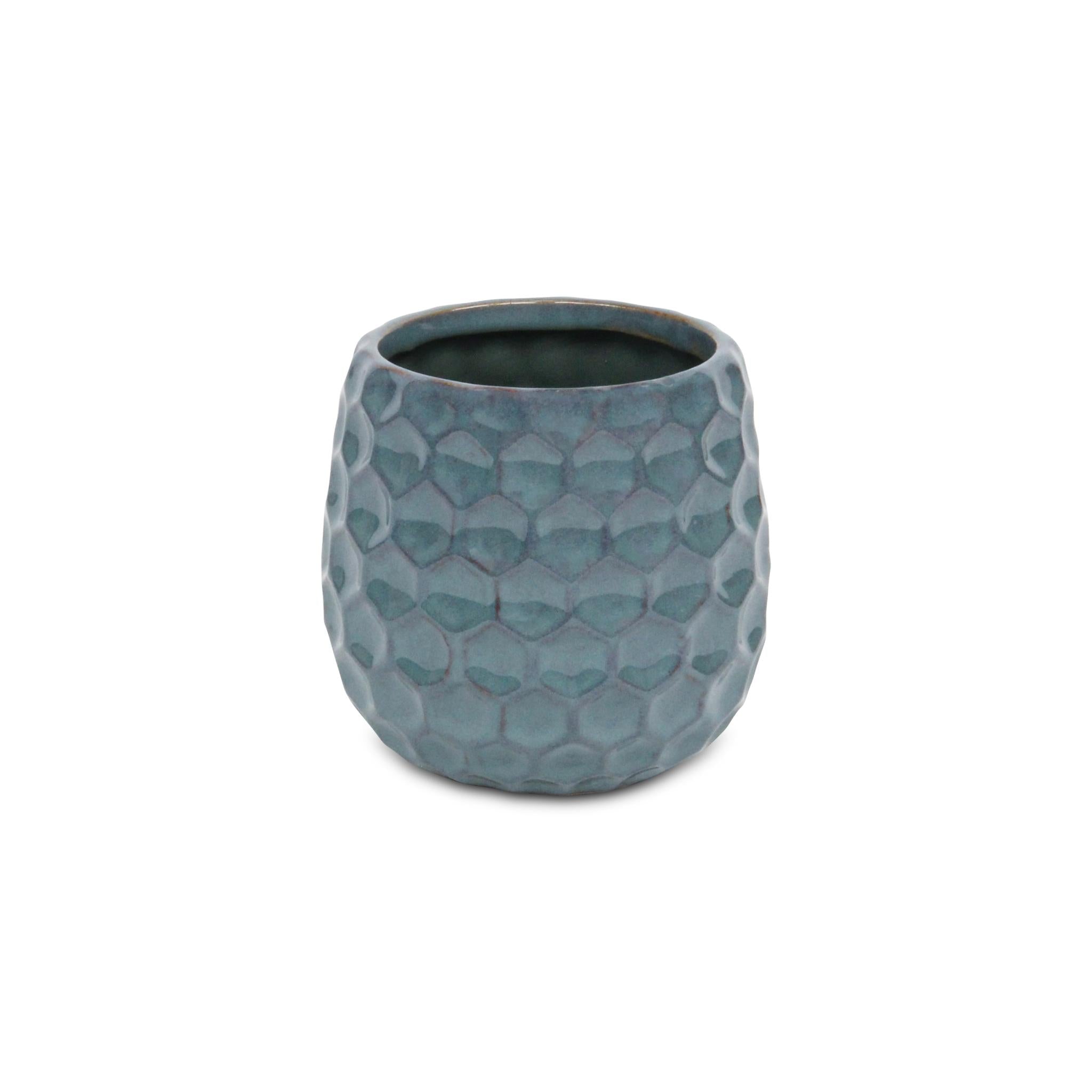 Blue Ceramic 15 Ounce Round Distressed Pot Planter