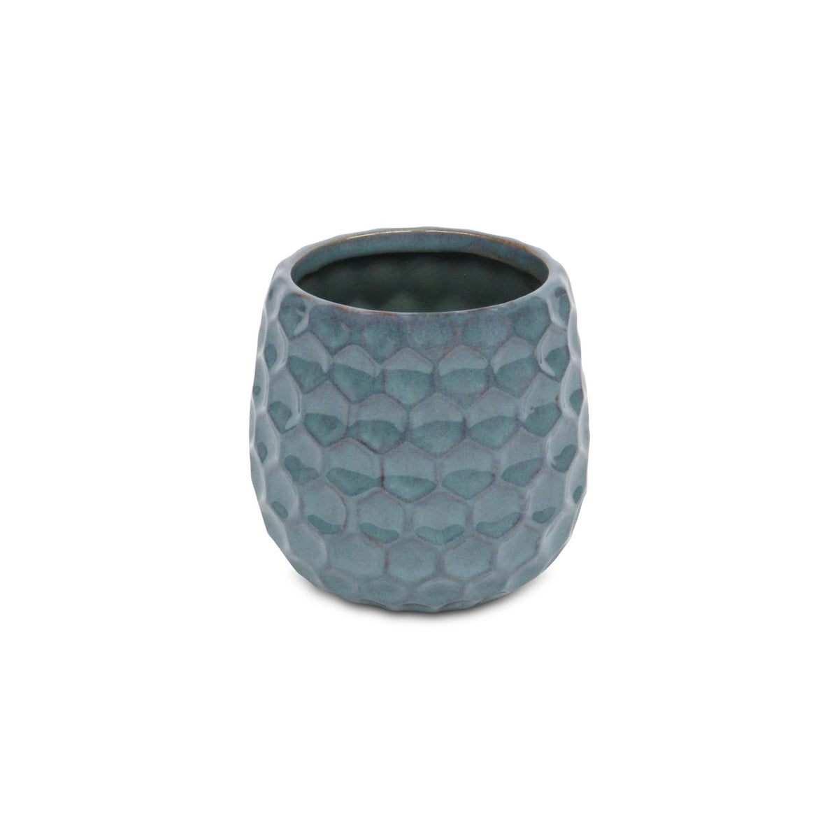 Blue Ceramic 15 Ounce Round Distressed Pot Planter