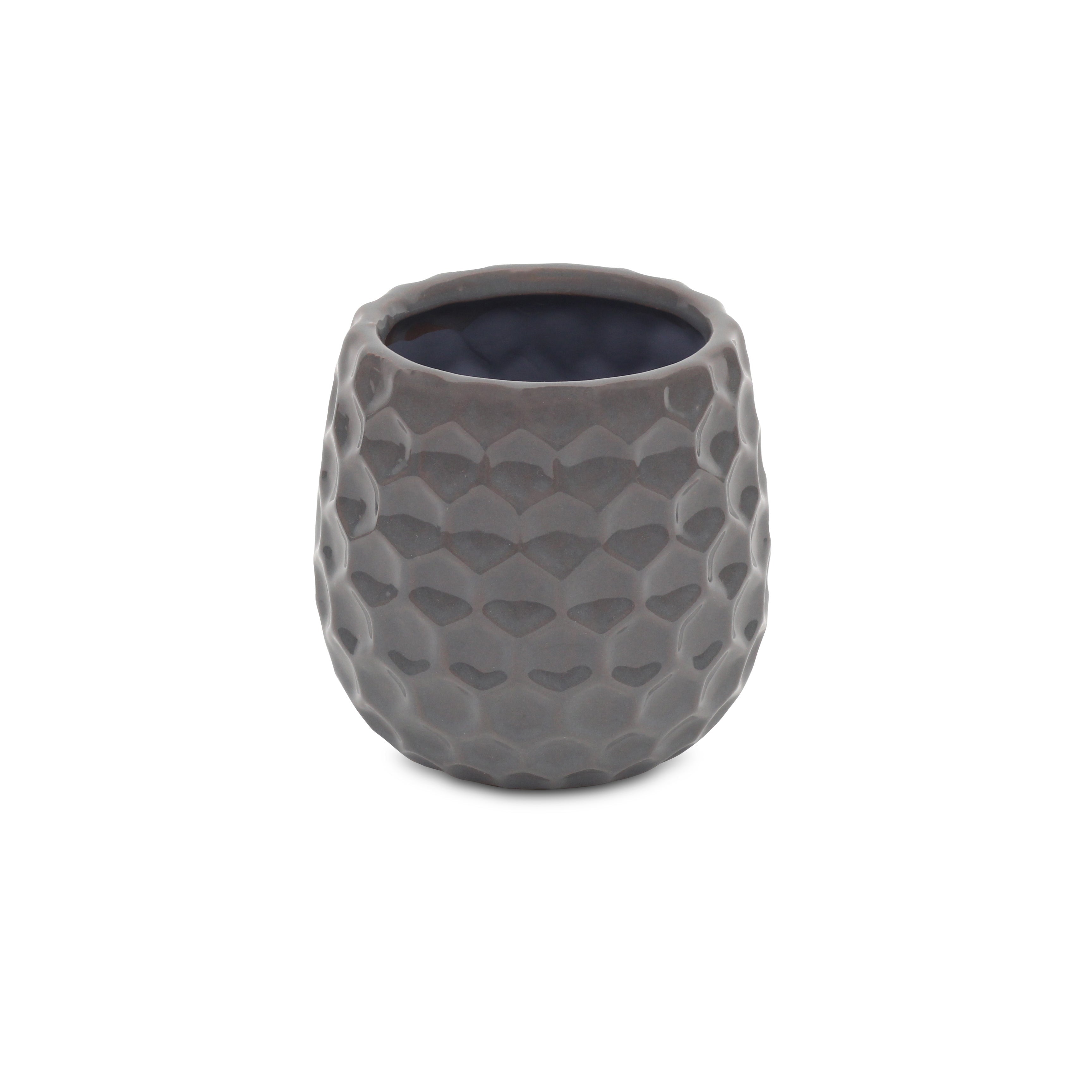 Gray Ceramic 15 Ounce Round Distressed Pot Planter
