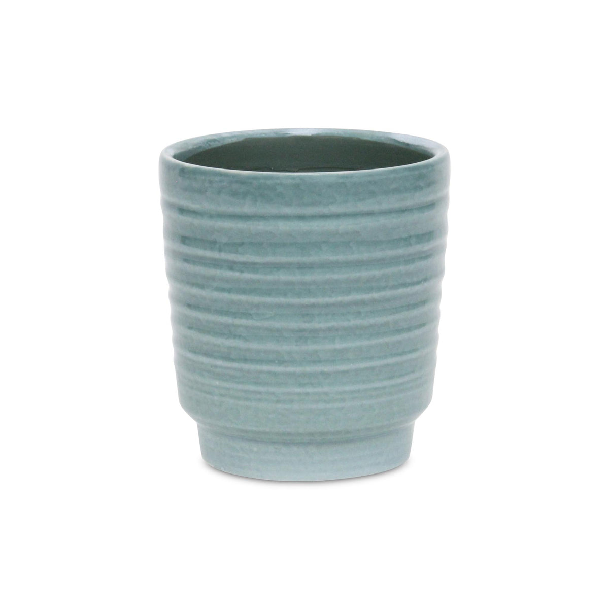 Celadon Ceramic 35 Ounce Striped Round Distressed Pot Planter