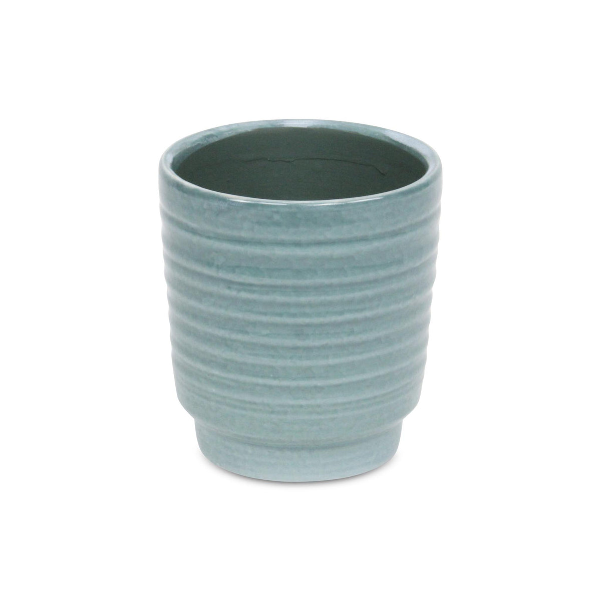 Celadon Ceramic 35 Ounce Striped Round Distressed Pot Planter