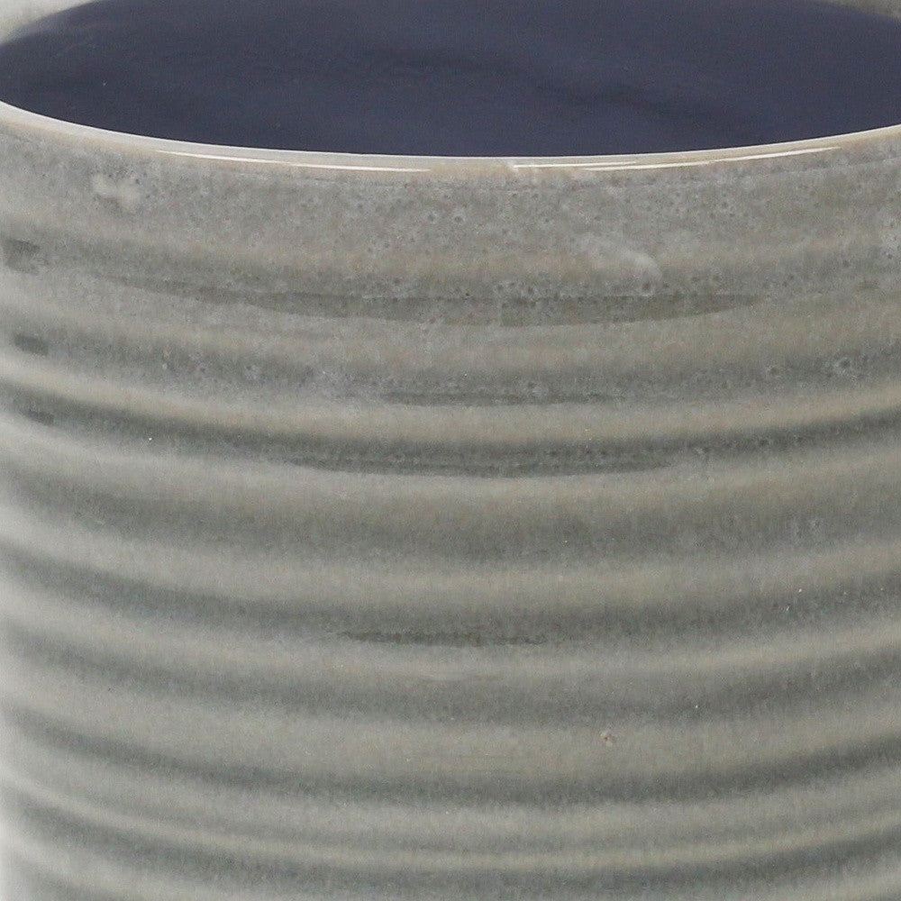 Gray Ceramic 23 Ounce Striped Round Distressed Pot Planter