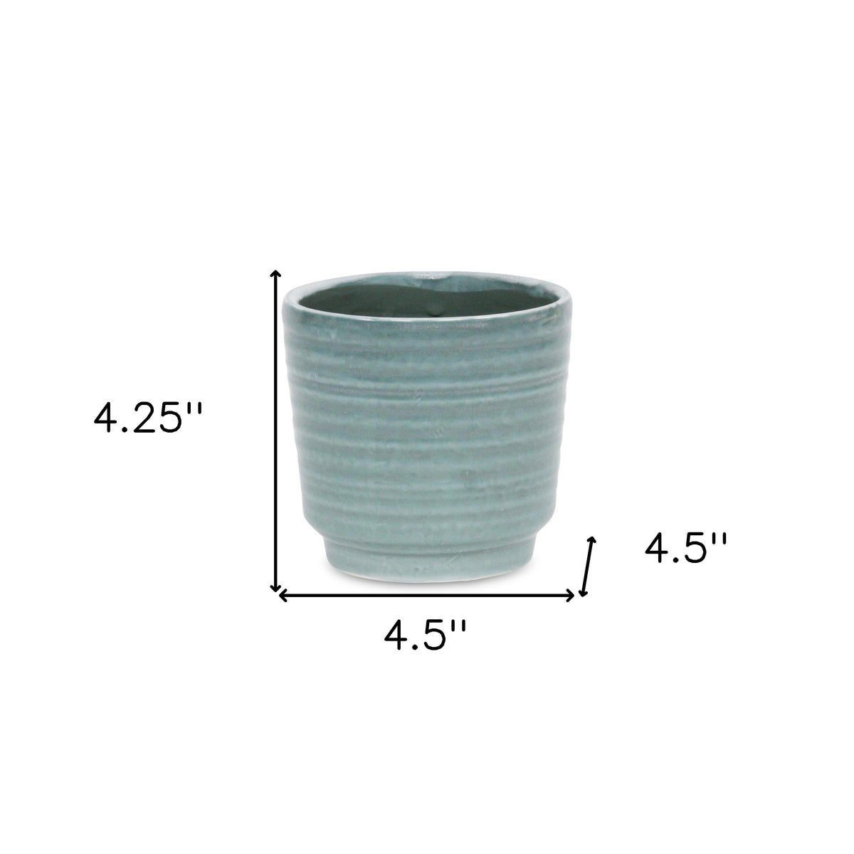 Green Ceramic 23 Ounce Striped Round Distressed Pot Planter