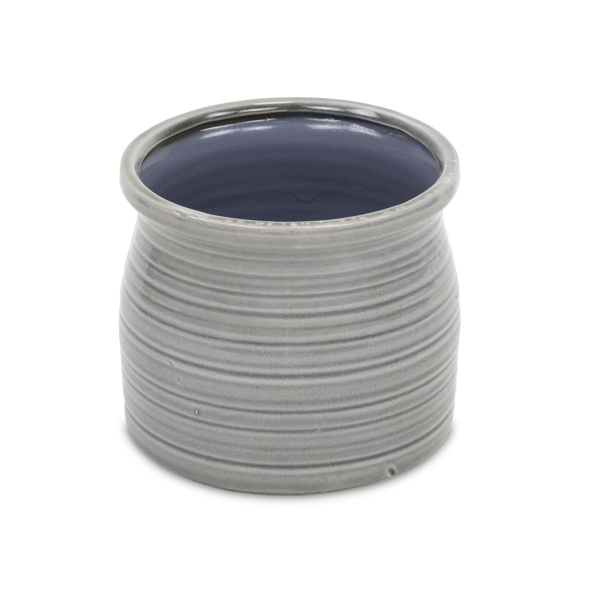 Gray Ceramic 51 Ounce Striped Round Distressed Pot Planter