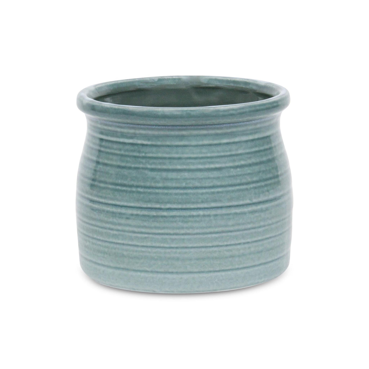 Celadon Ceramic 51 Ounce Striped Round Distressed Pot Planter
