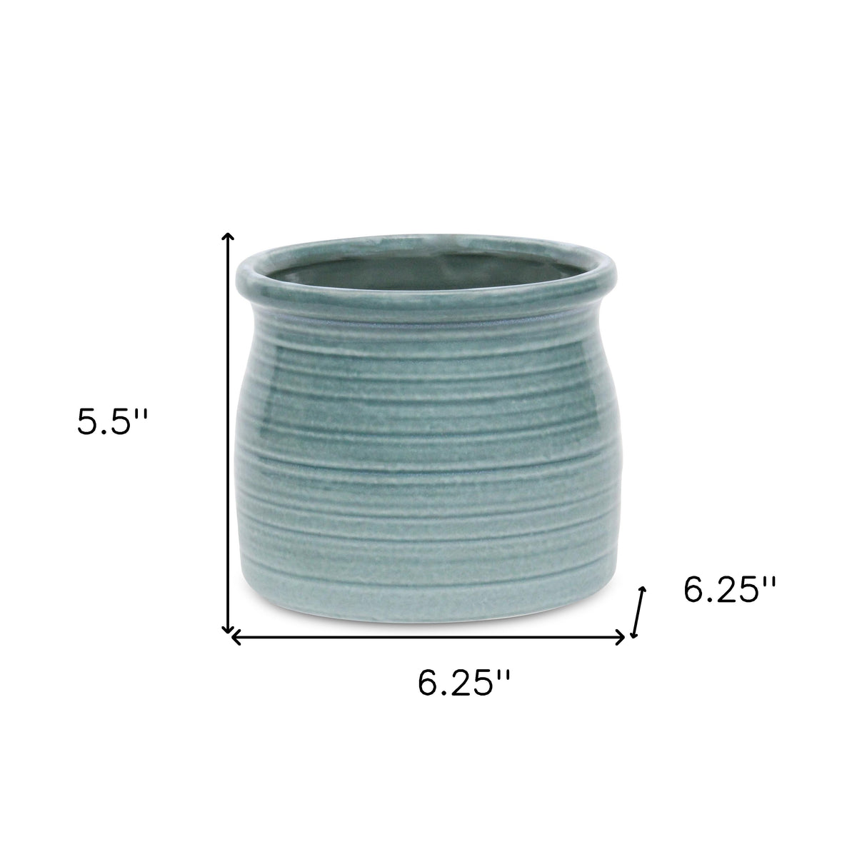 Celadon Ceramic 51 Ounce Striped Round Distressed Pot Planter