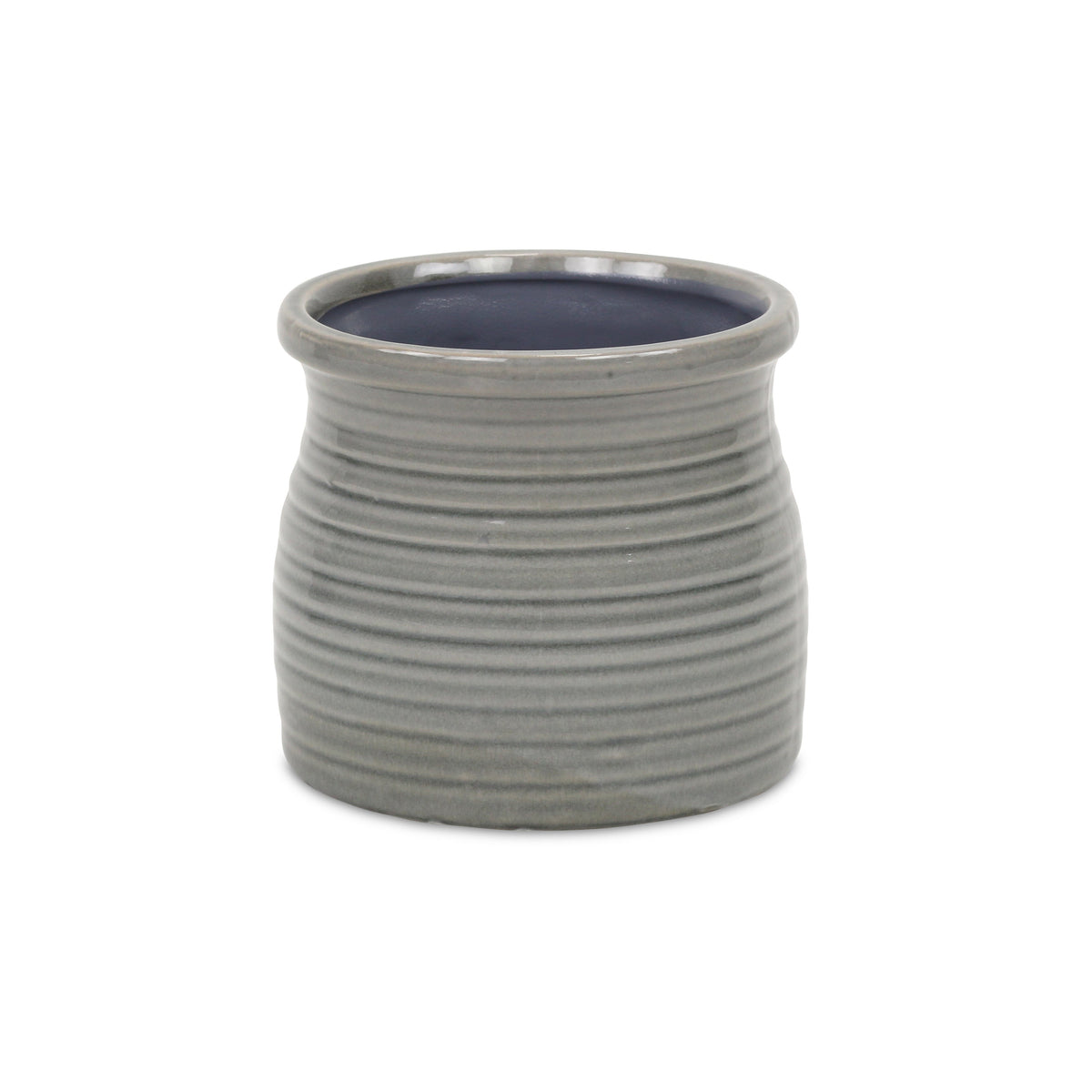 Gray Ceramic 51 Ounce Striped Round Distressed Pot Planter