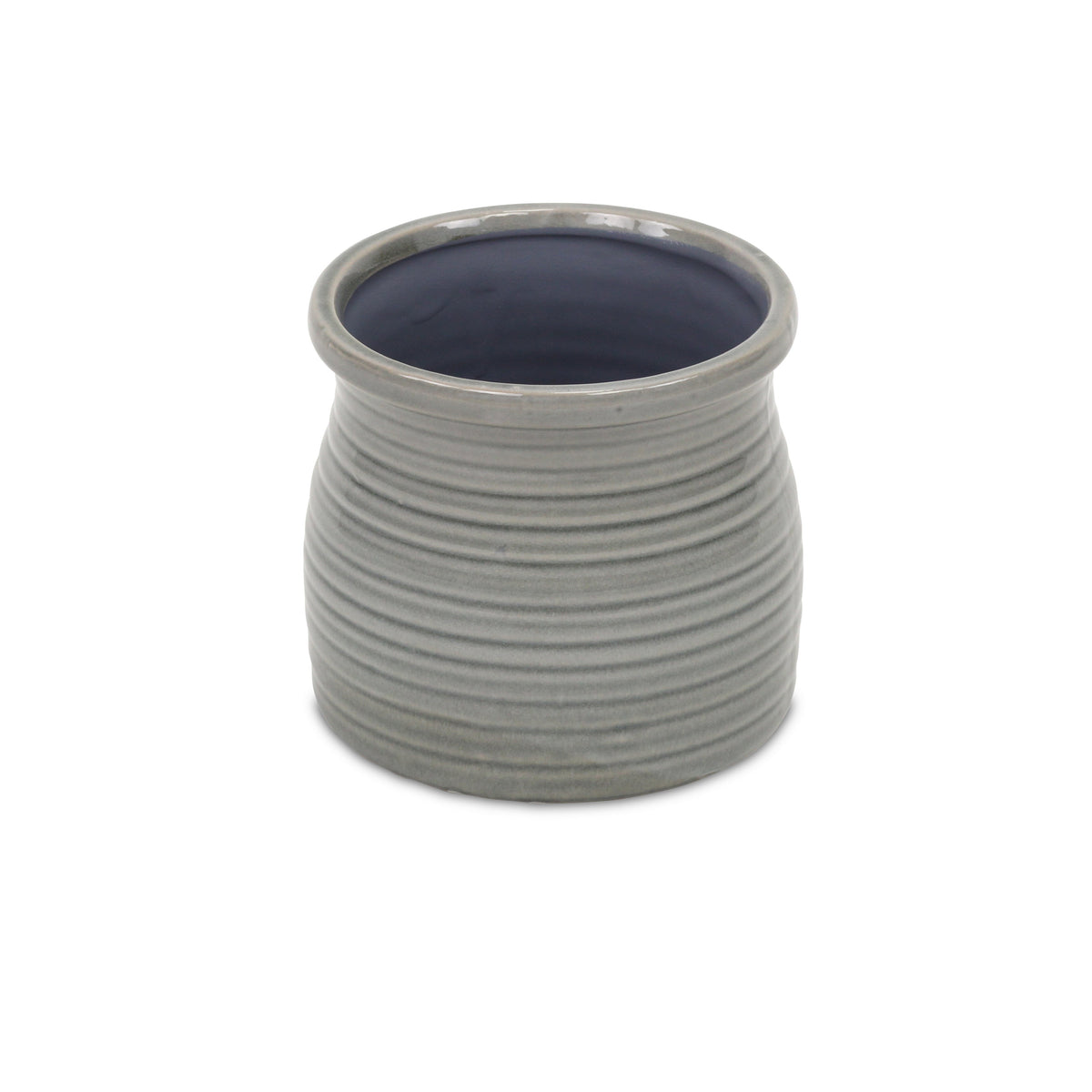 Gray Ceramic 51 Ounce Striped Round Distressed Pot Planter