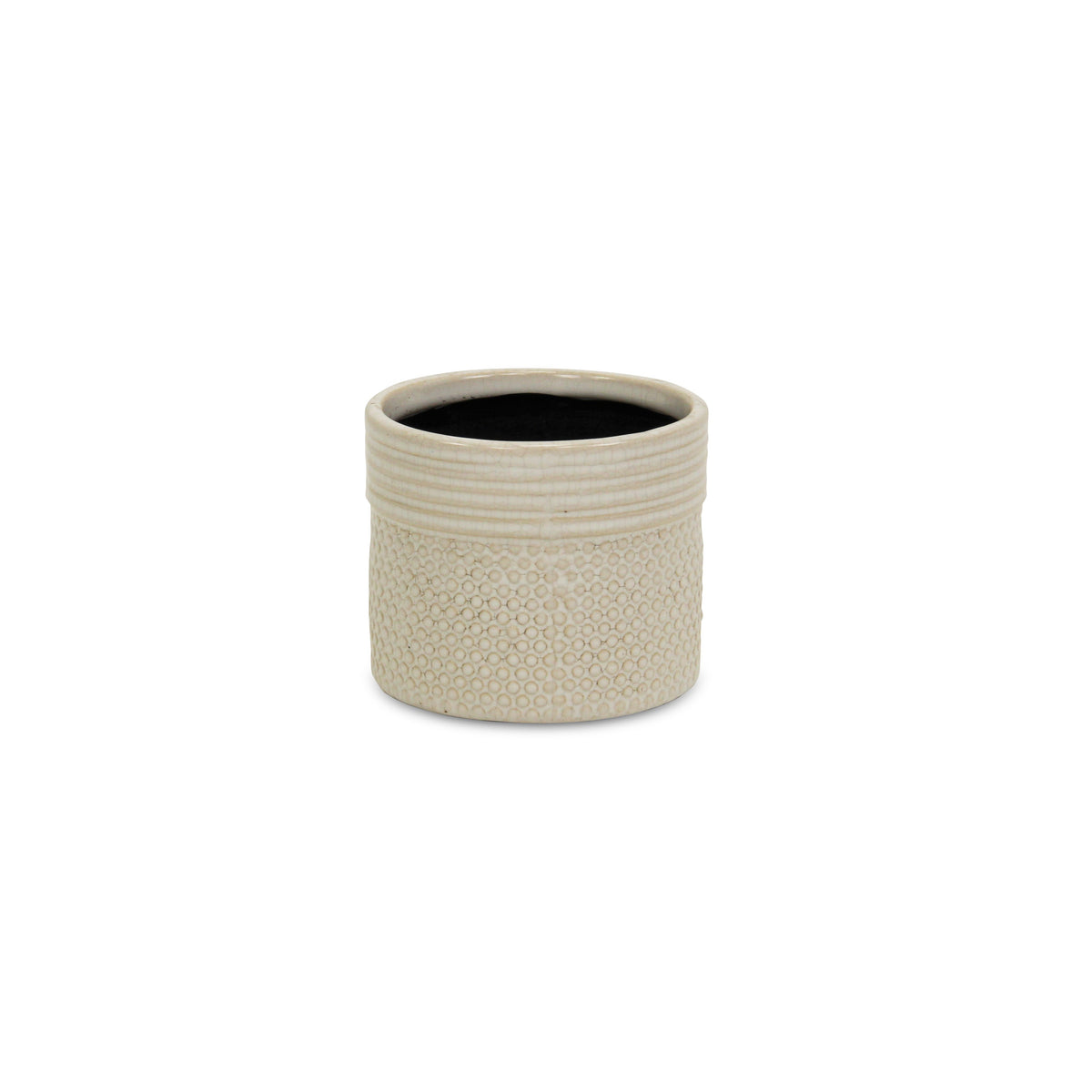 Off White Ceramic 25 Ounce Dotted Round Distressed Pot Planter