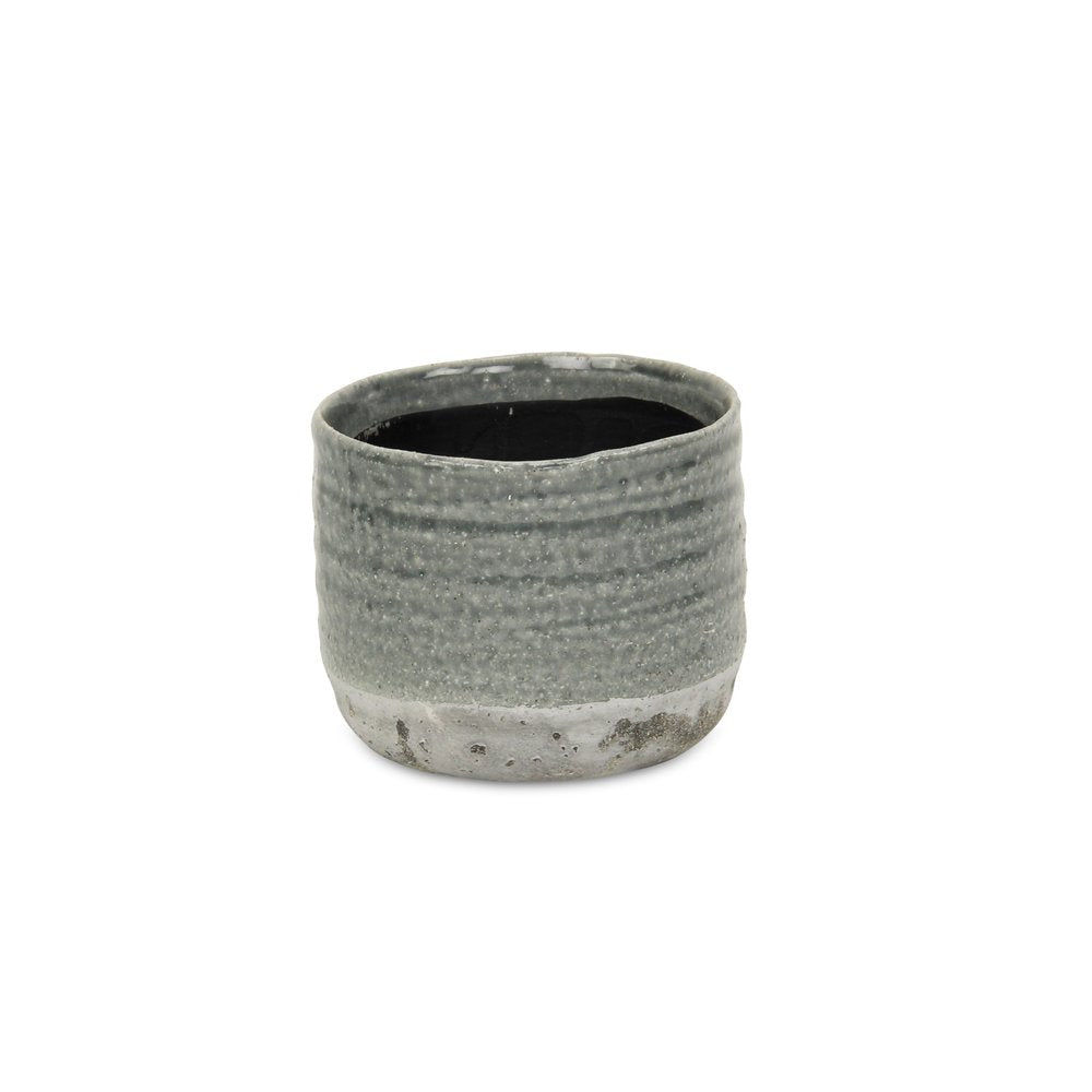 Gray Ceramic 19 Ounce Two Toned Round Distressed Pot Planter