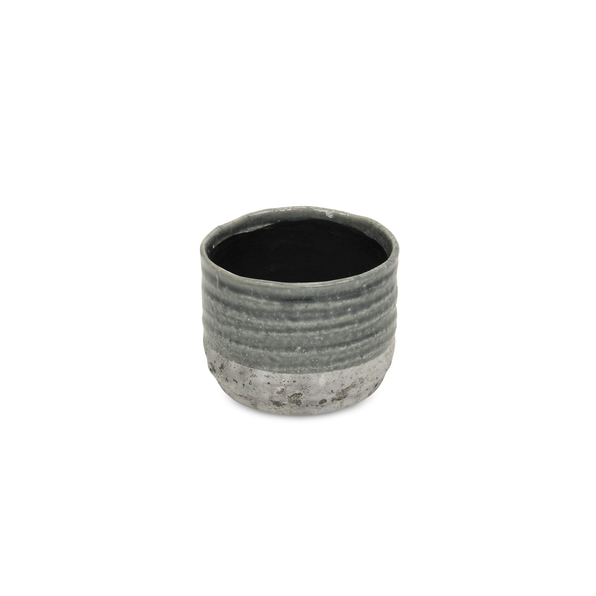Gray Ceramic 36 Ounce Two Toned Round Distressed Pot Planter