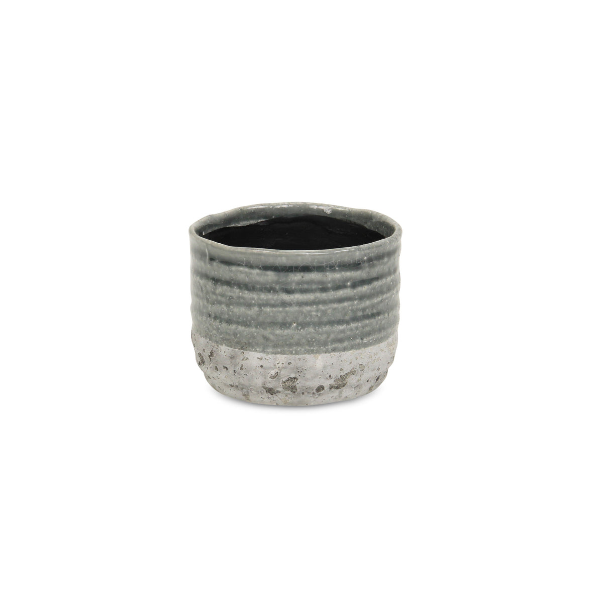Gray Ceramic 36 Ounce Two Toned Round Distressed Pot Planter