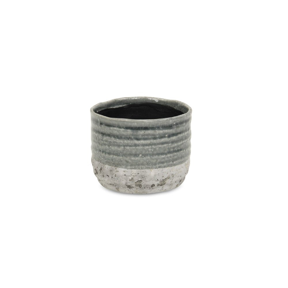 Gray Ceramic 36 Ounce Two Toned Round Distressed Pot Planter