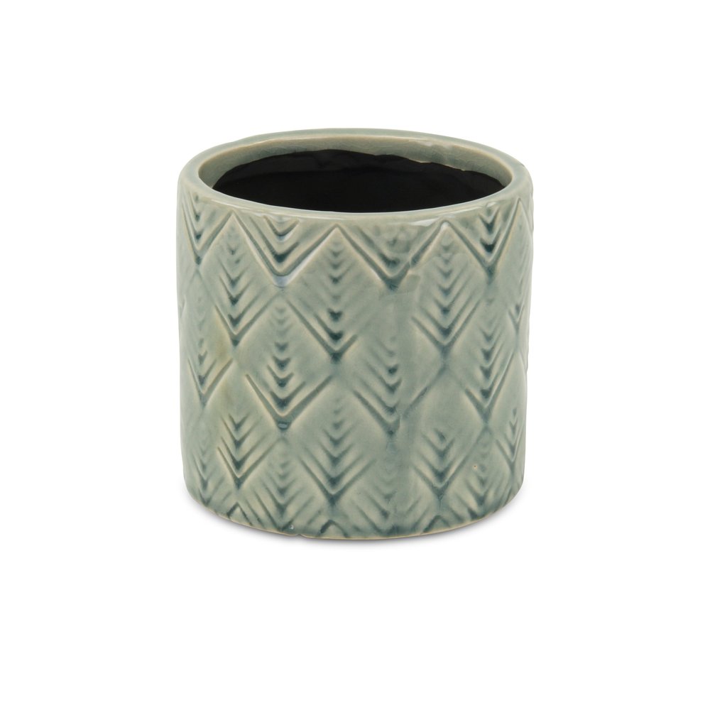 Green Ceramic 33 Ounce Geometric Round Distressed Pot Planter
