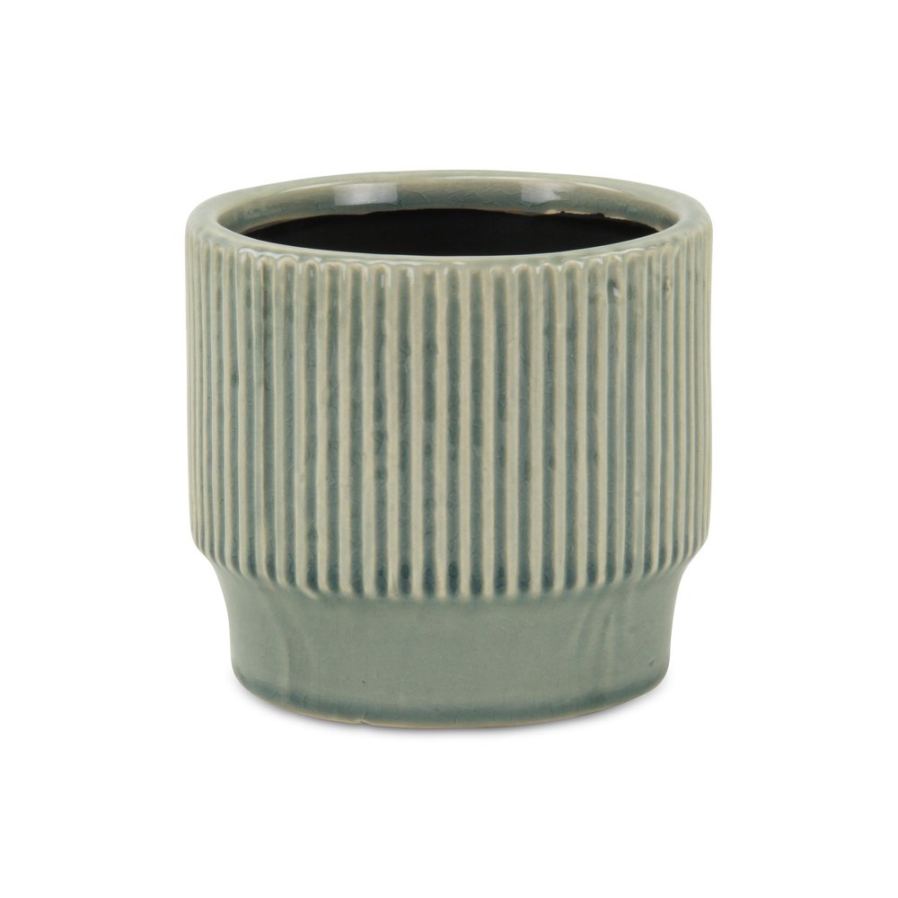 Green Ceramic 41 Ounce Striped Round Distressed Pot Planter