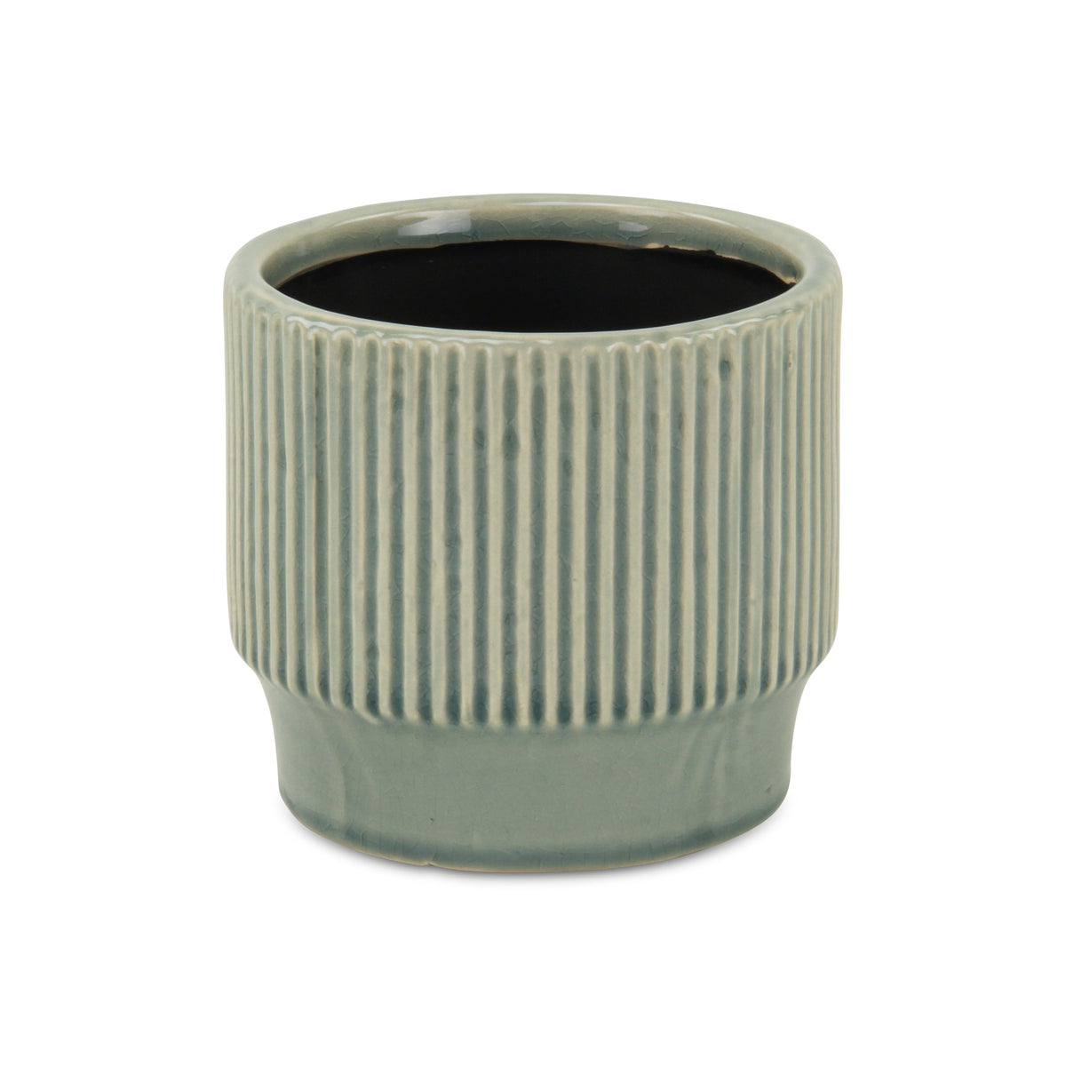 Green Ceramic 41 Ounce Striped Round Distressed Pot Planter