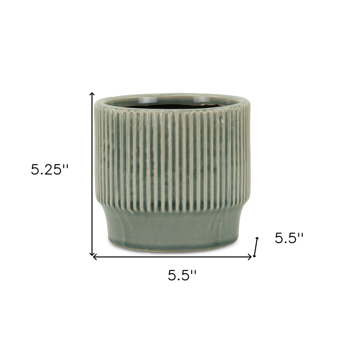 Green Ceramic 41 Ounce Striped Round Distressed Pot Planter