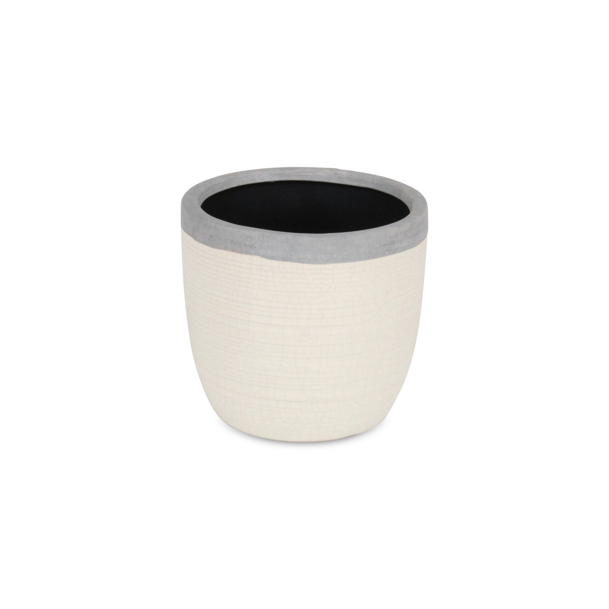 6" Cream and Gray Crackle Glaze Ceramic Indoor Outdoor Round Pot Planter