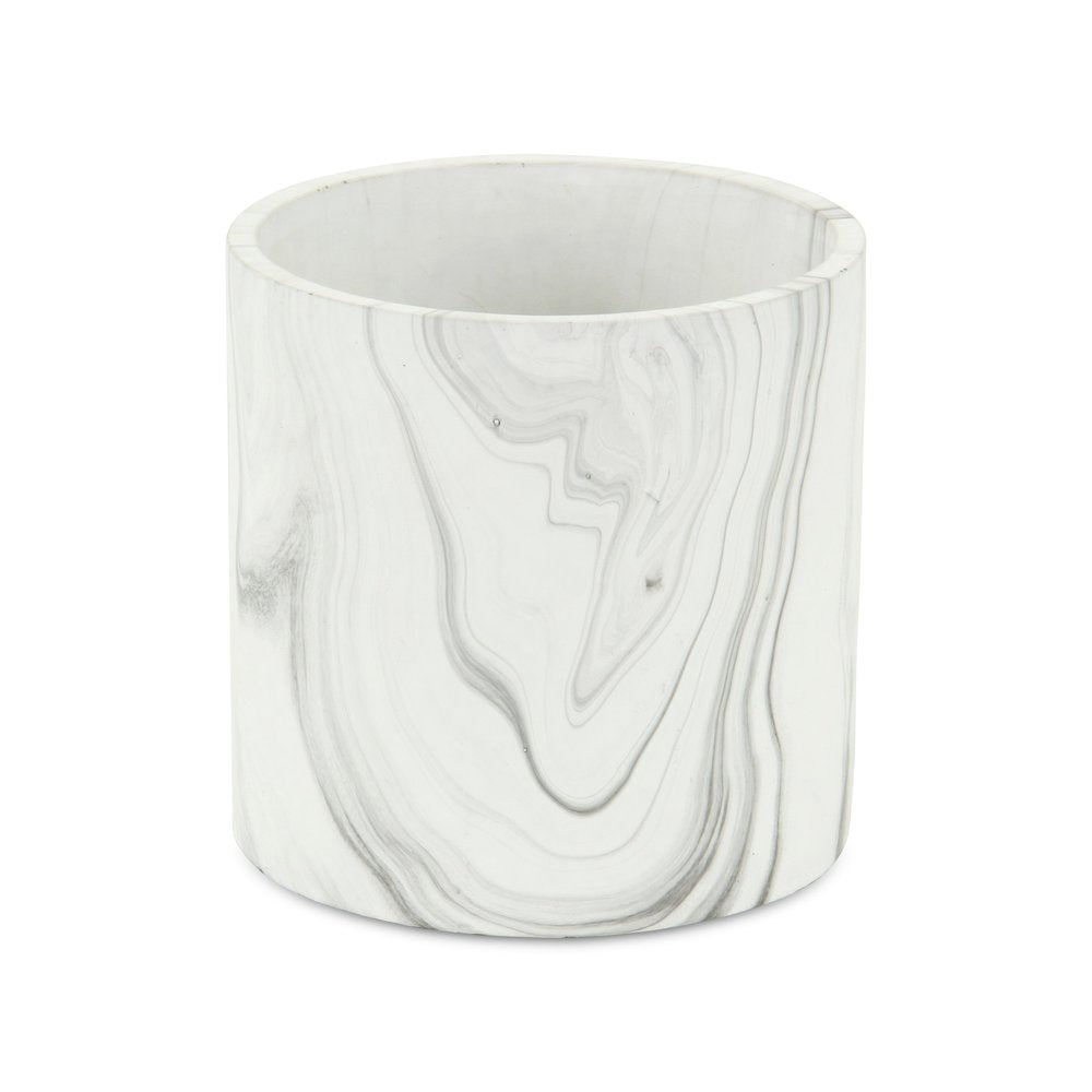 5" White and Gray Marbleized Ceramic Indoor Outdoor Round Pot Planter