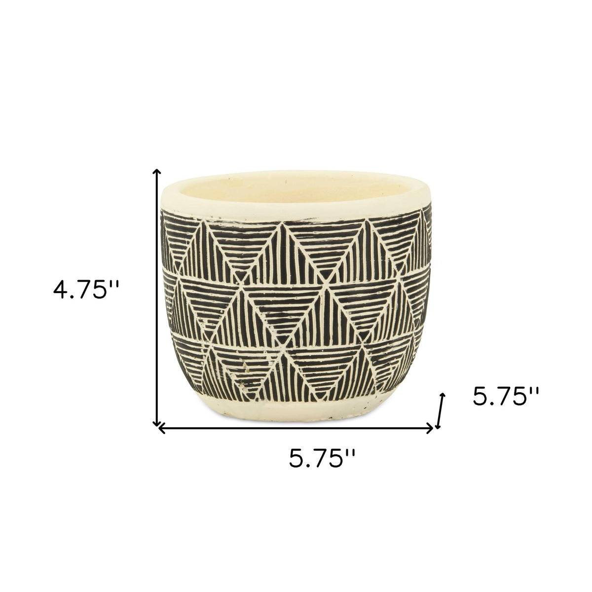 Black And White Ceramic 30 Ounce Geometric Round Distressed Pot Planter