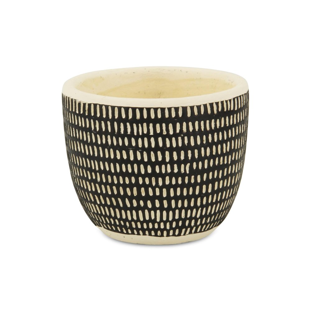 Black And White Ceramic 39 Ounce Dotted Round Distressed Pot Planter