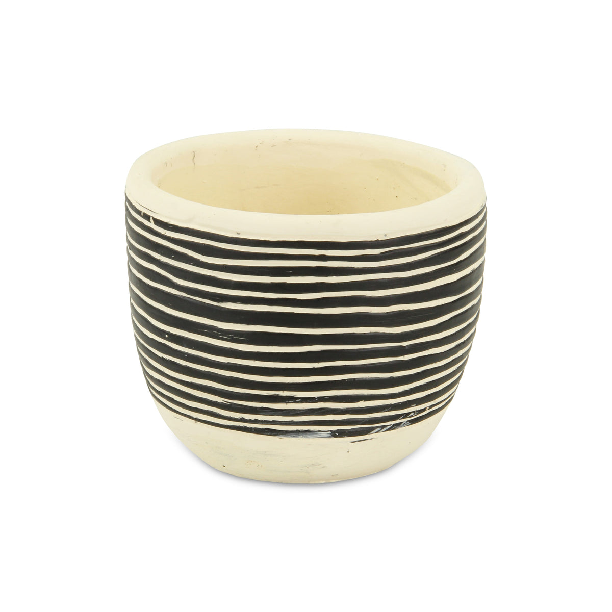 Black And White Ceramic 39 Ounce Striped Round Distressed Pot Planter