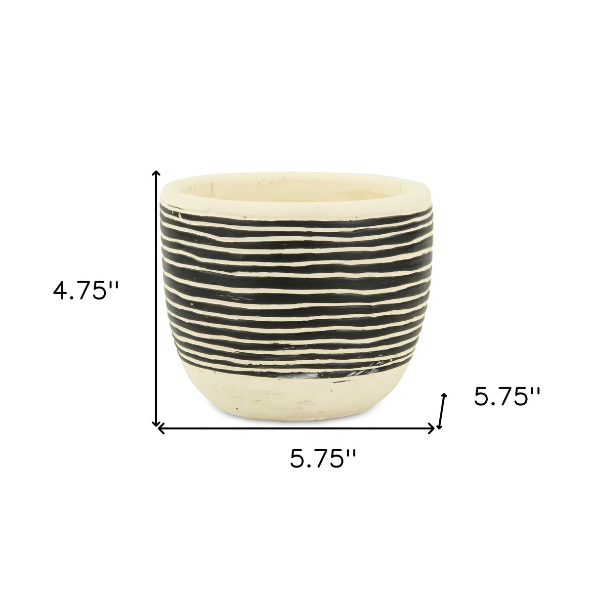 Black And White Ceramic 39 Ounce Striped Round Distressed Pot Planter